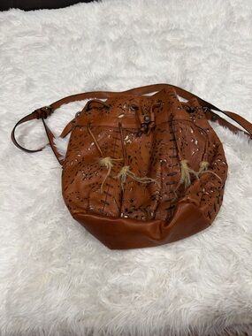 Patricia Nash Cognac Drawstring Cutout Leather Crossbody